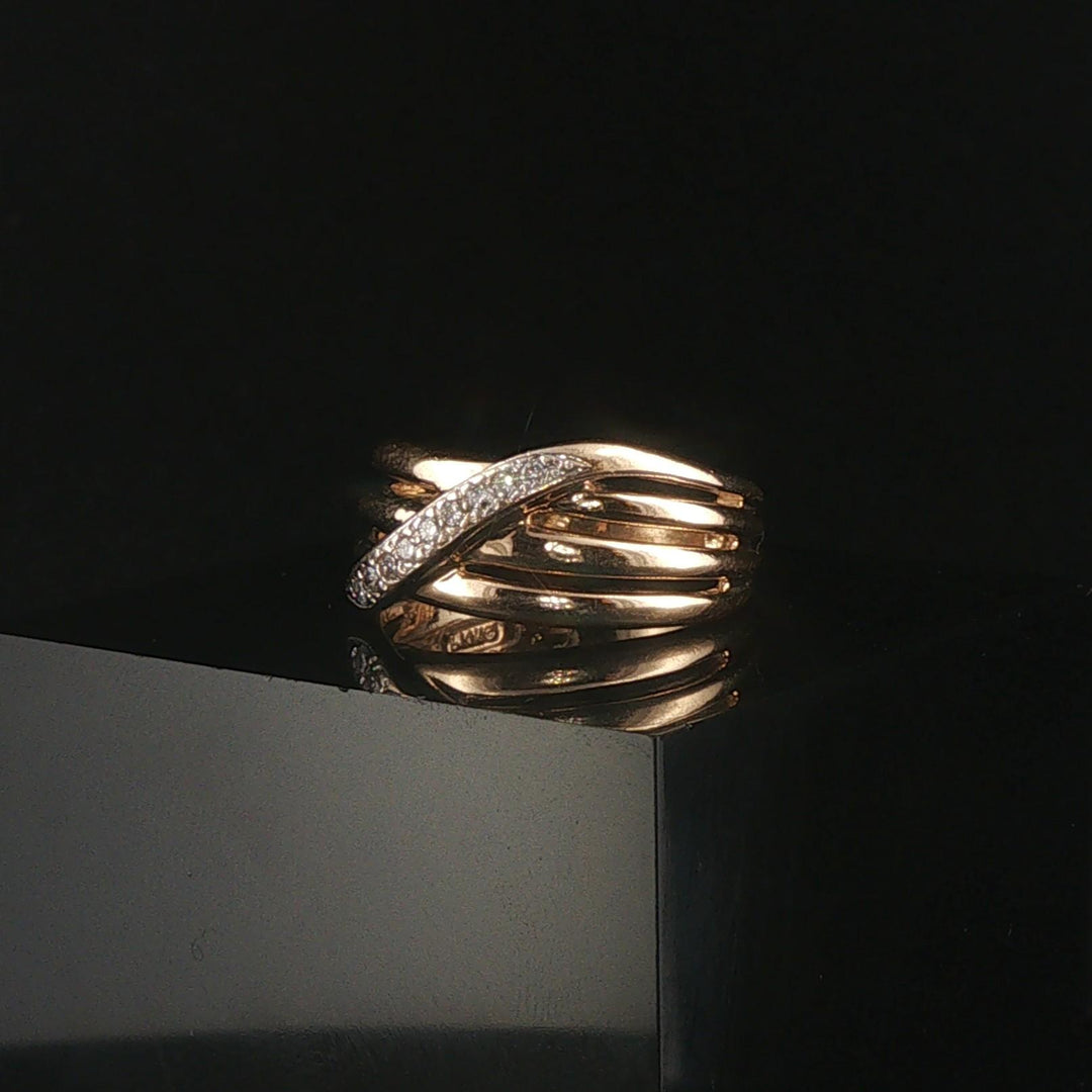14k Yellow and White Gold Diamond Crossover Band Ring Size 6
