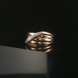 14k Yellow and White Gold Diamond Crossover Band Ring Size 6