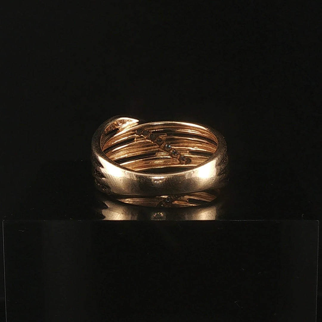 14k Yellow and White Gold Diamond Crossover Band Ring Size 6