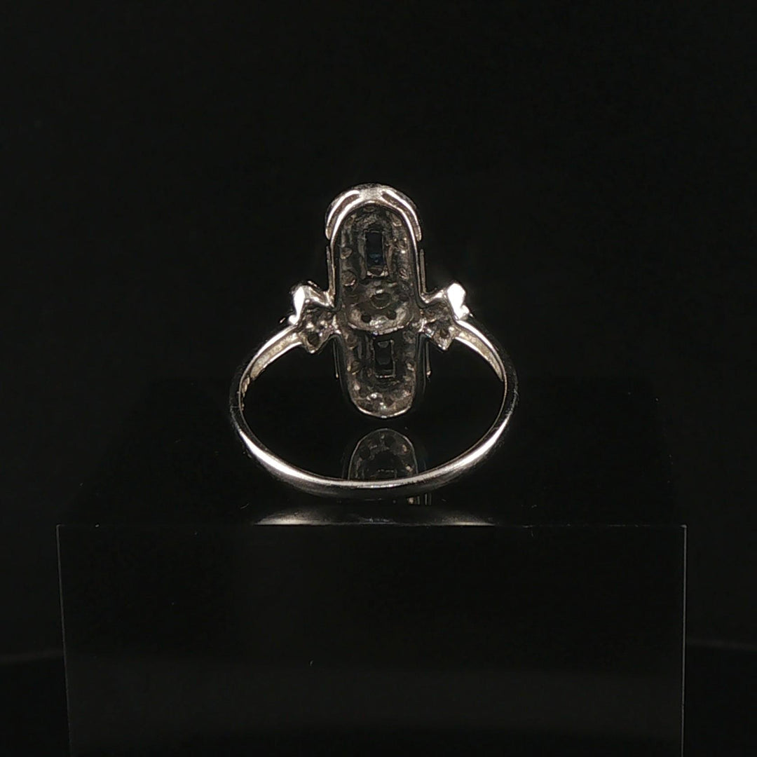 18k White Gold Sapphire and 0.25cttw Diamond Vintage Milgrain Ring Size 8