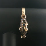 14k Yellow Gold 17.5g Cabochon Sapphire and Diamond Bangle Bracelet 7"