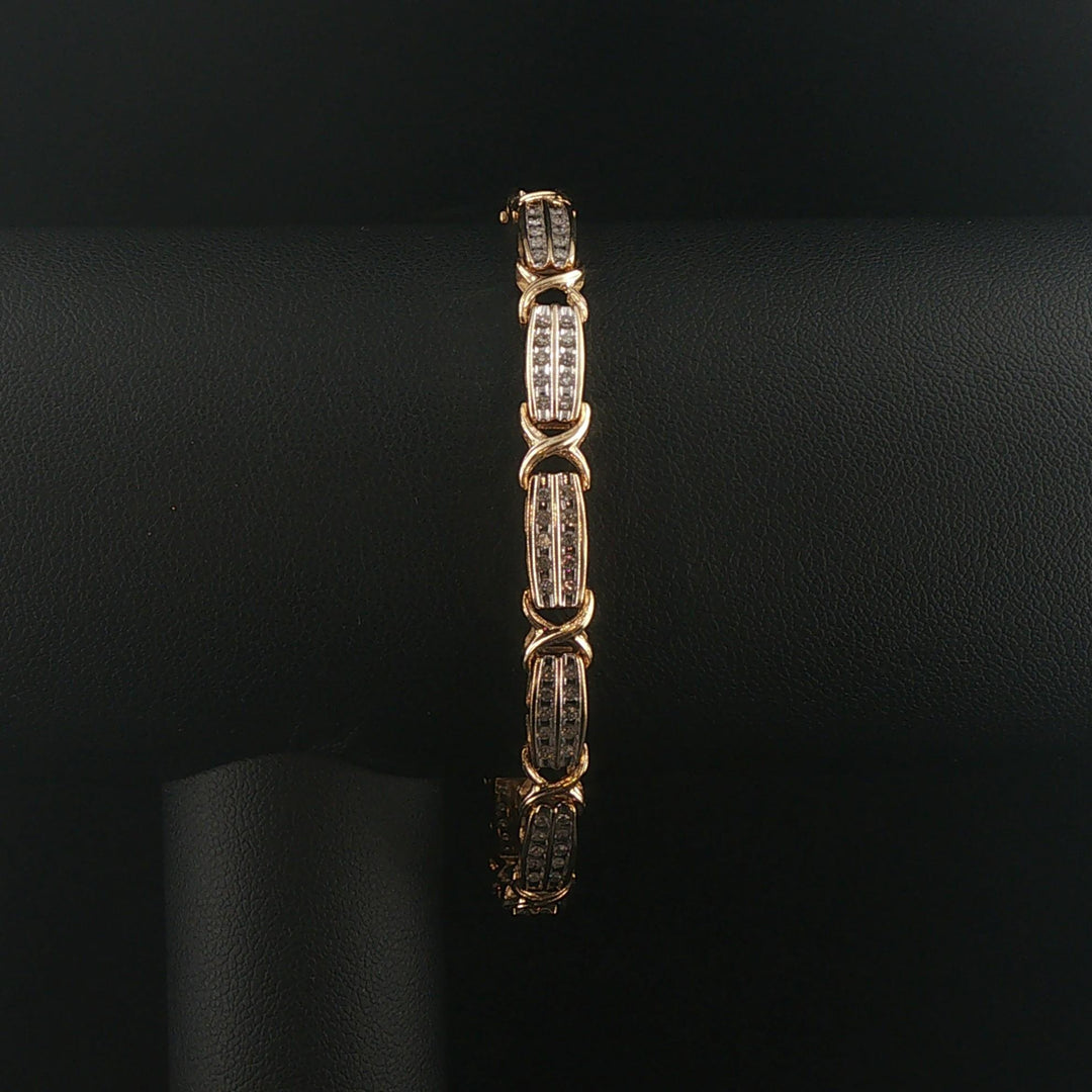 14k Yellow Gold and 0.75cttw Diamond Fancy X Link Bracelet 7.25"