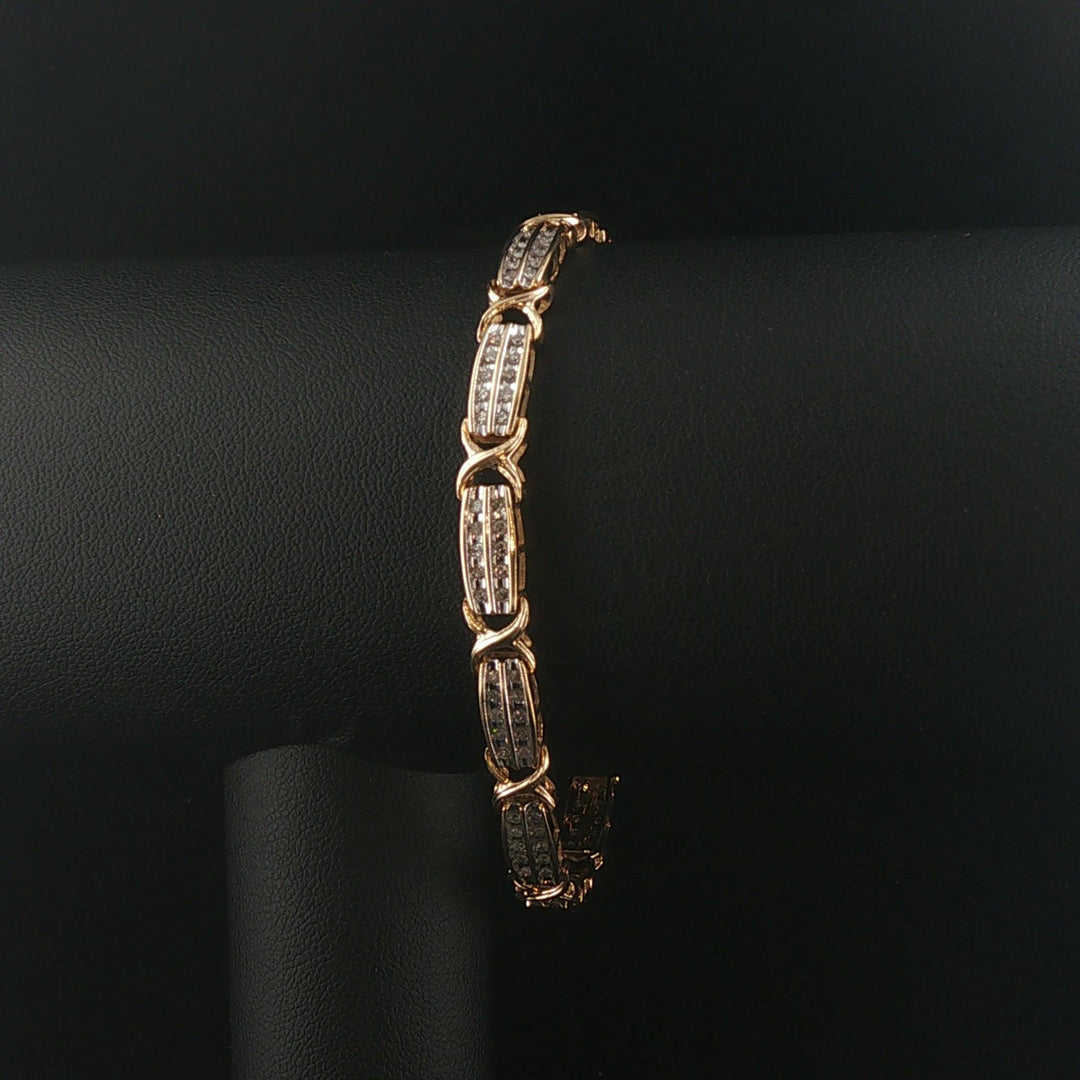 14k Yellow Gold and 0.75cttw Diamond Fancy X Link Bracelet 7.25"