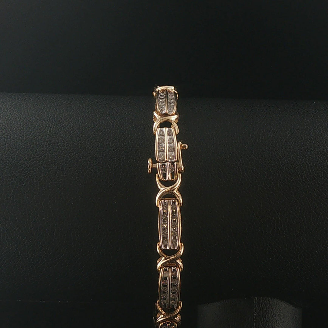 14k Yellow Gold and 0.75cttw Diamond Fancy X Link Bracelet 7.25"