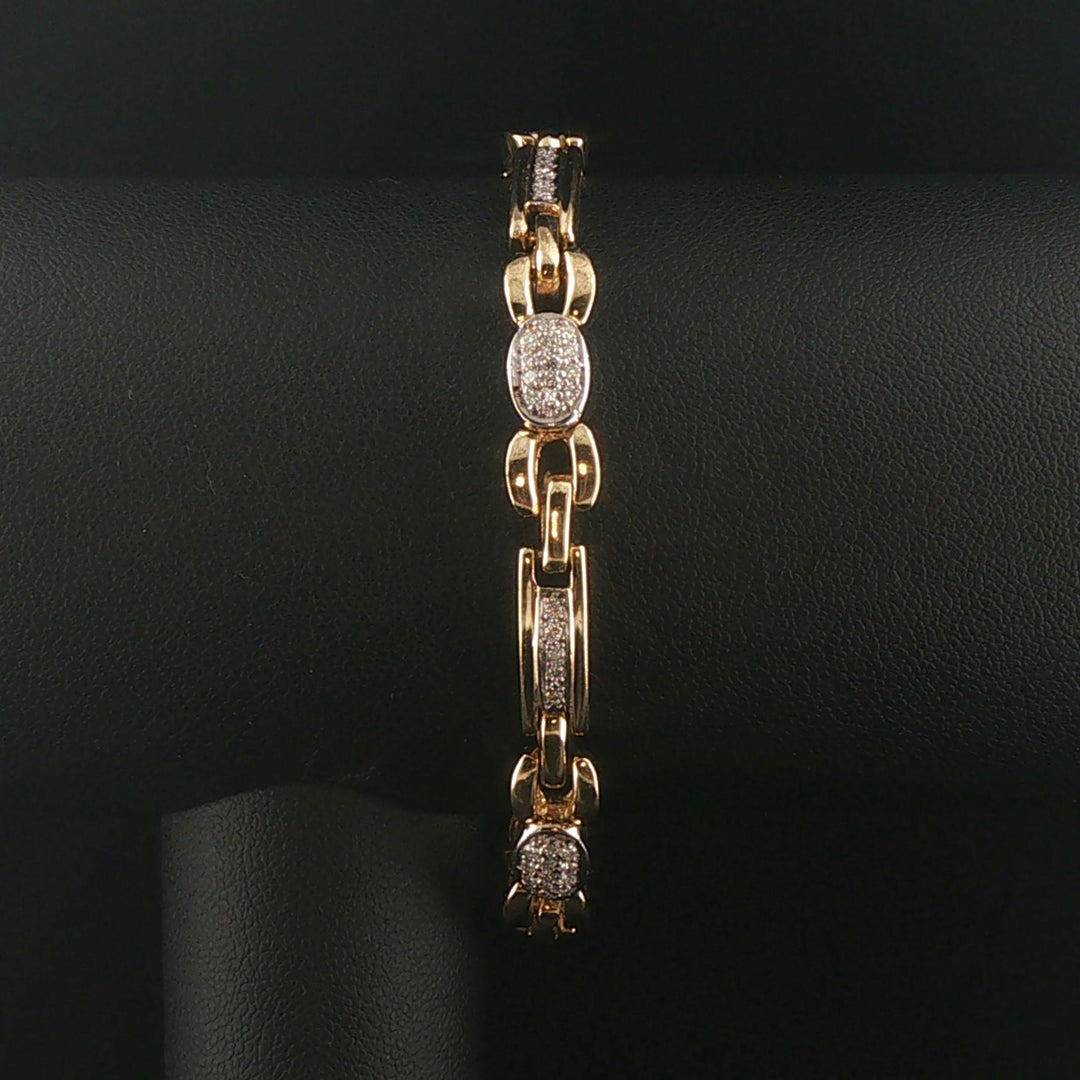 14k Yellow Gold and 1cttw Diamond Solid 20g Fancy Link Bracelet 7"