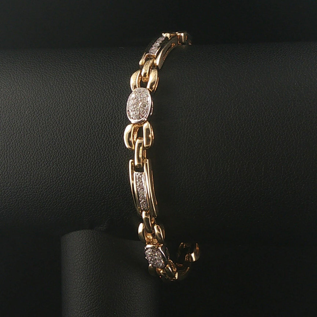 14k Yellow Gold and 1cttw Diamond Solid 20g Fancy Link Bracelet 7"