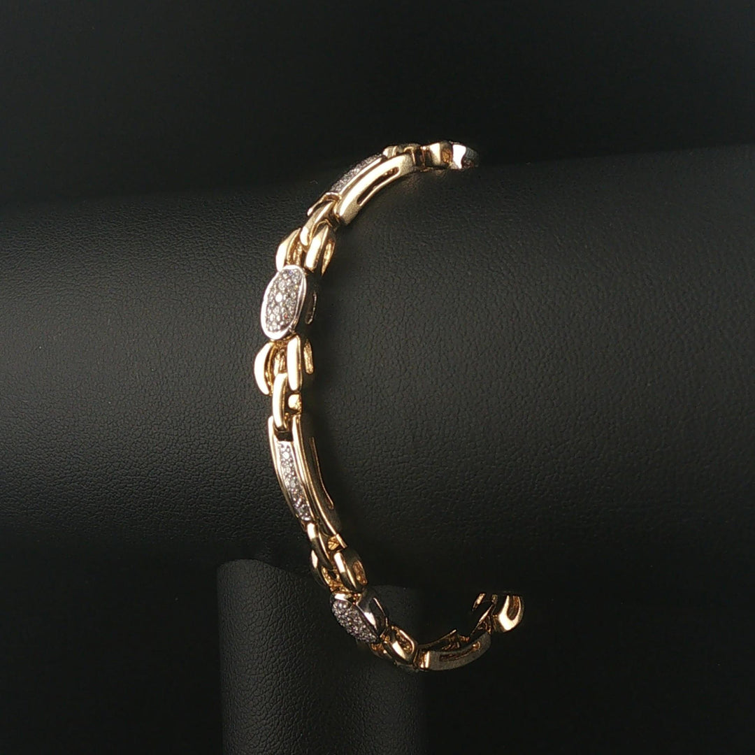 14k Yellow Gold and 1cttw Diamond Solid 20g Fancy Link Bracelet 7"
