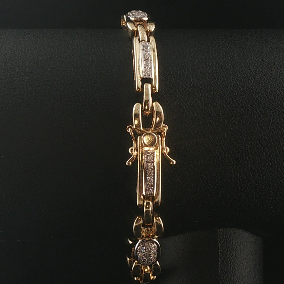 14k Yellow Gold and 1cttw Diamond Solid 20g Fancy Link Bracelet 7"