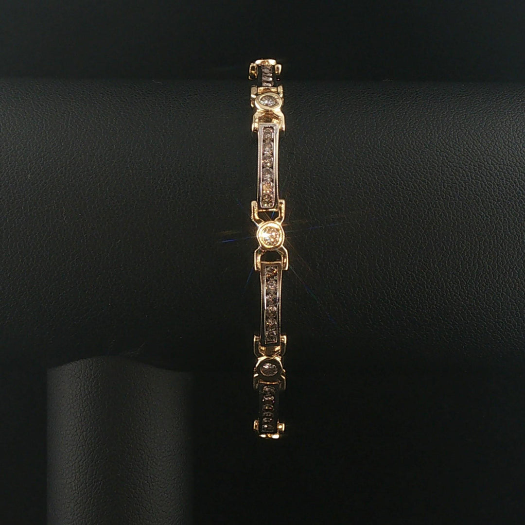 14k Yellow and White Gold 1cttw Diamond Solid 15.6g Fancy Link Bracelet 7"