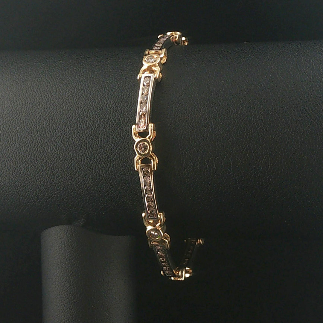 14k Yellow and White Gold 1cttw Diamond Solid 15.6g Fancy Link Bracelet 7"