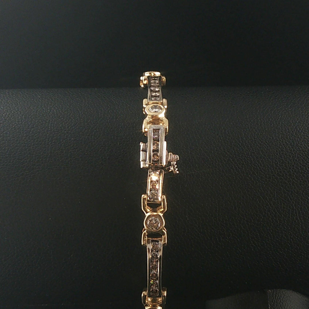 14k Yellow and White Gold 1cttw Diamond Solid 15.6g Fancy Link Bracelet 7"