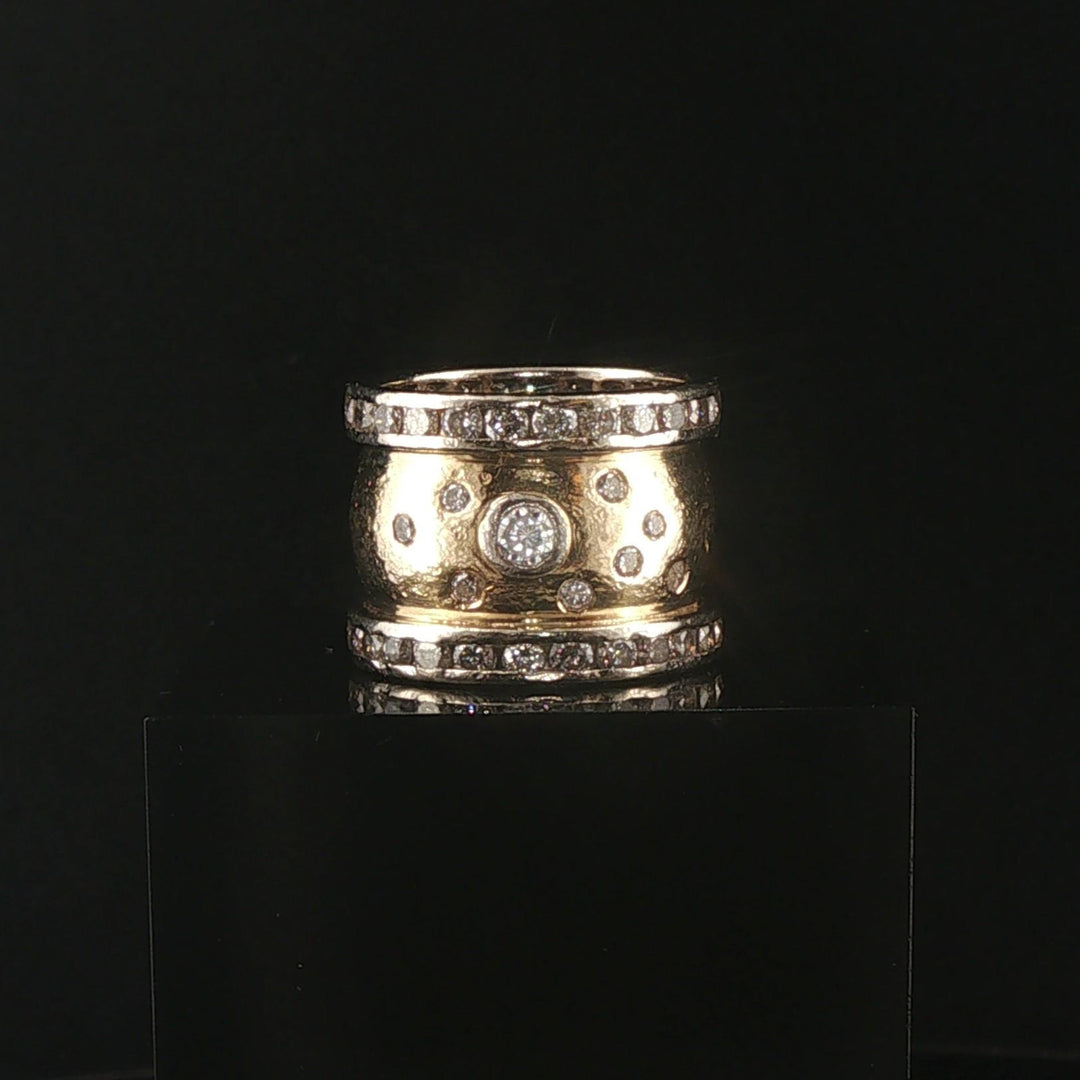 14k Yellow and White Gold 2cttw Diamond Wide Vintage Band Ring Size 7
