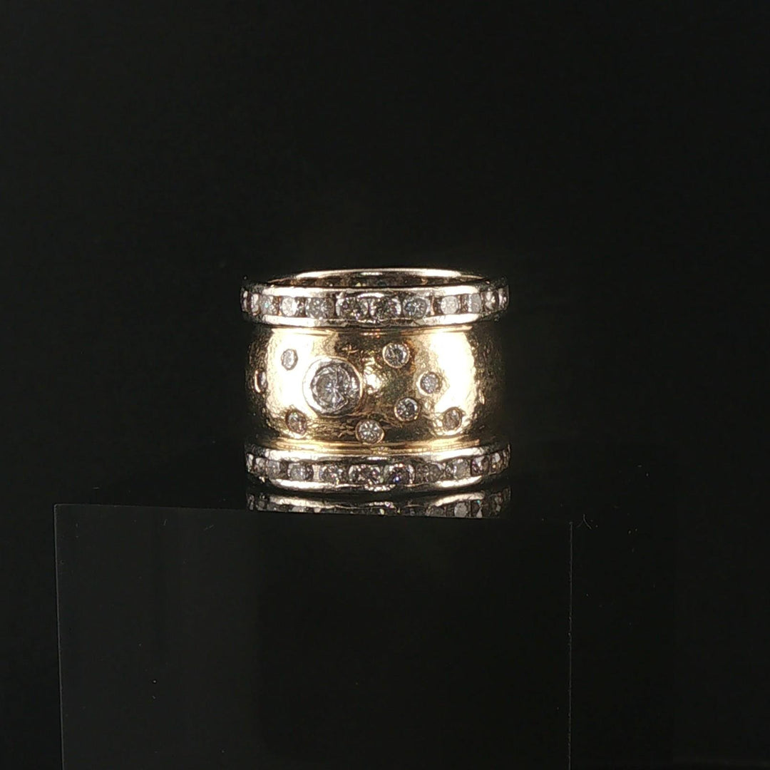 14k Yellow and White Gold 2cttw Diamond Wide Vintage Band Ring Size 7