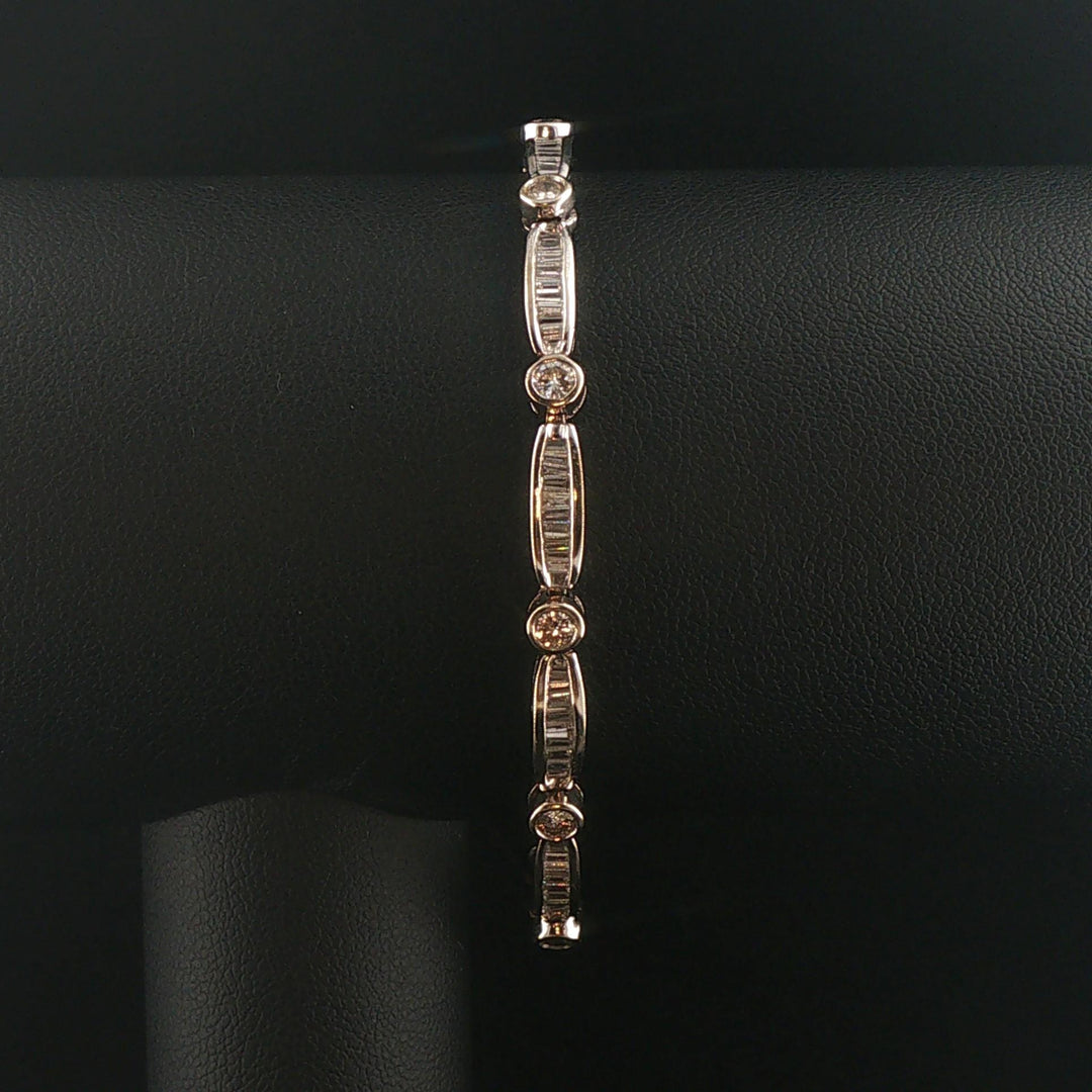 14k White Gold and 3cttw Round and Baguette Diamond Fancy Link Bracelet 7"