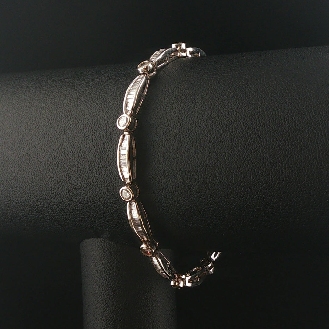 14k White Gold and 3cttw Round and Baguette Diamond Fancy Link Bracelet 7"