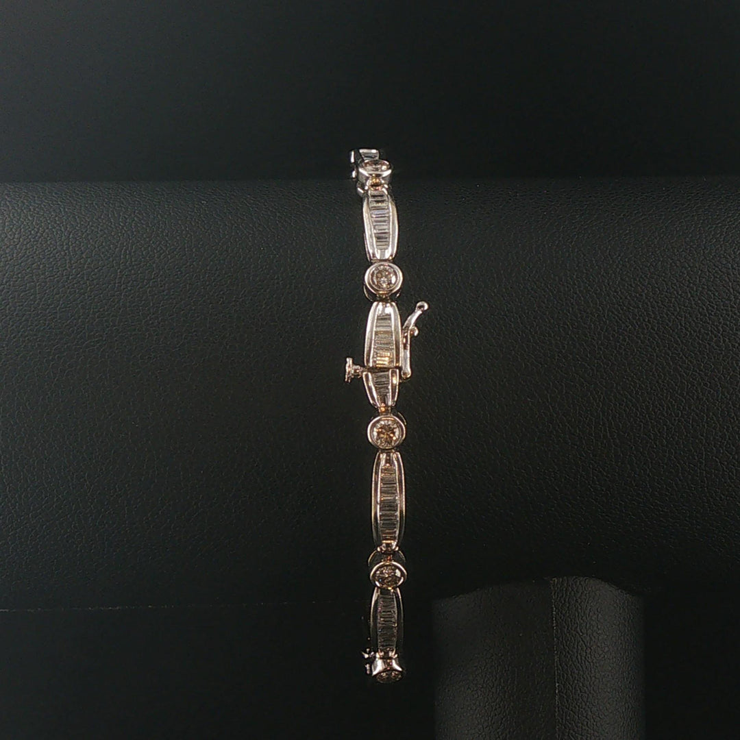 14k White Gold and 3cttw Round and Baguette Diamond Fancy Link Bracelet 7"