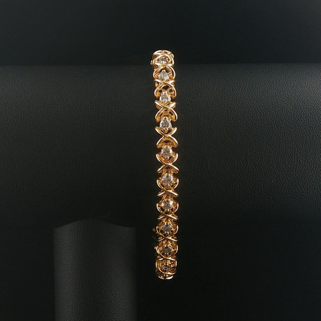 14k Yellow Gold and 2.40cttw Diamond Fancy X Link Bracelet 7.25"