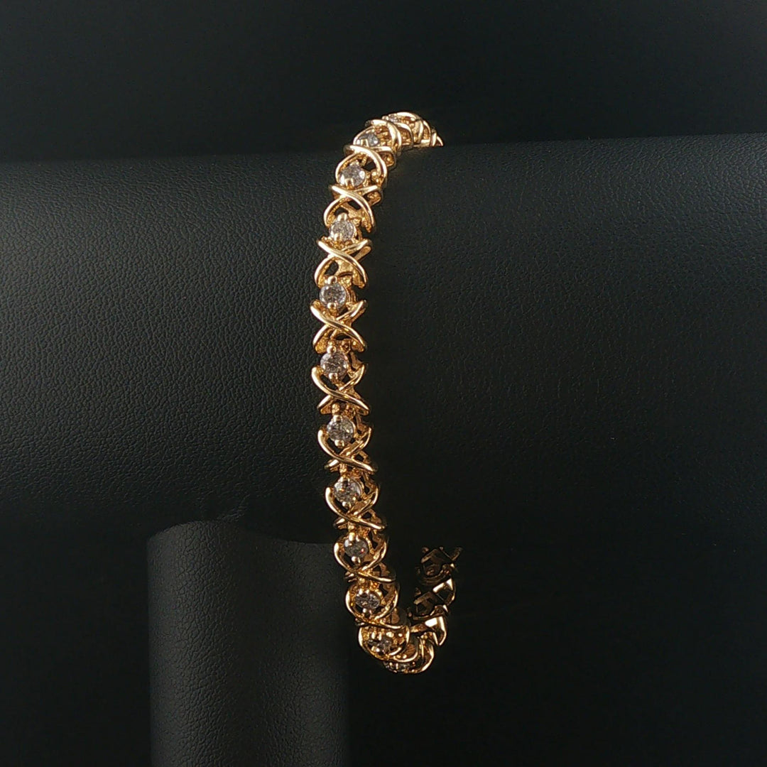 14k Yellow Gold and 2.40cttw Diamond Fancy X Link Bracelet 7.25"
