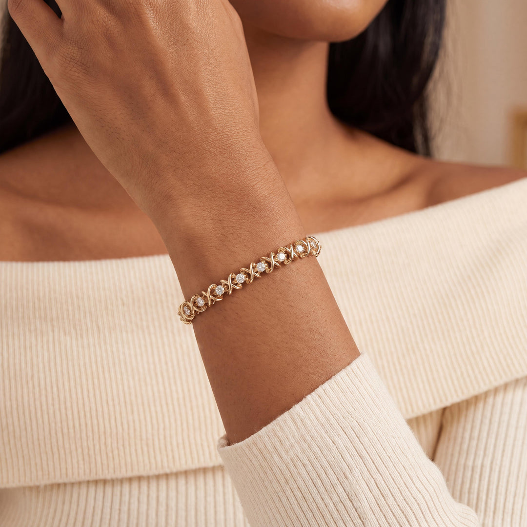 14k Yellow Gold and 2.40cttw Diamond Fancy X Link Bracelet 7.25"