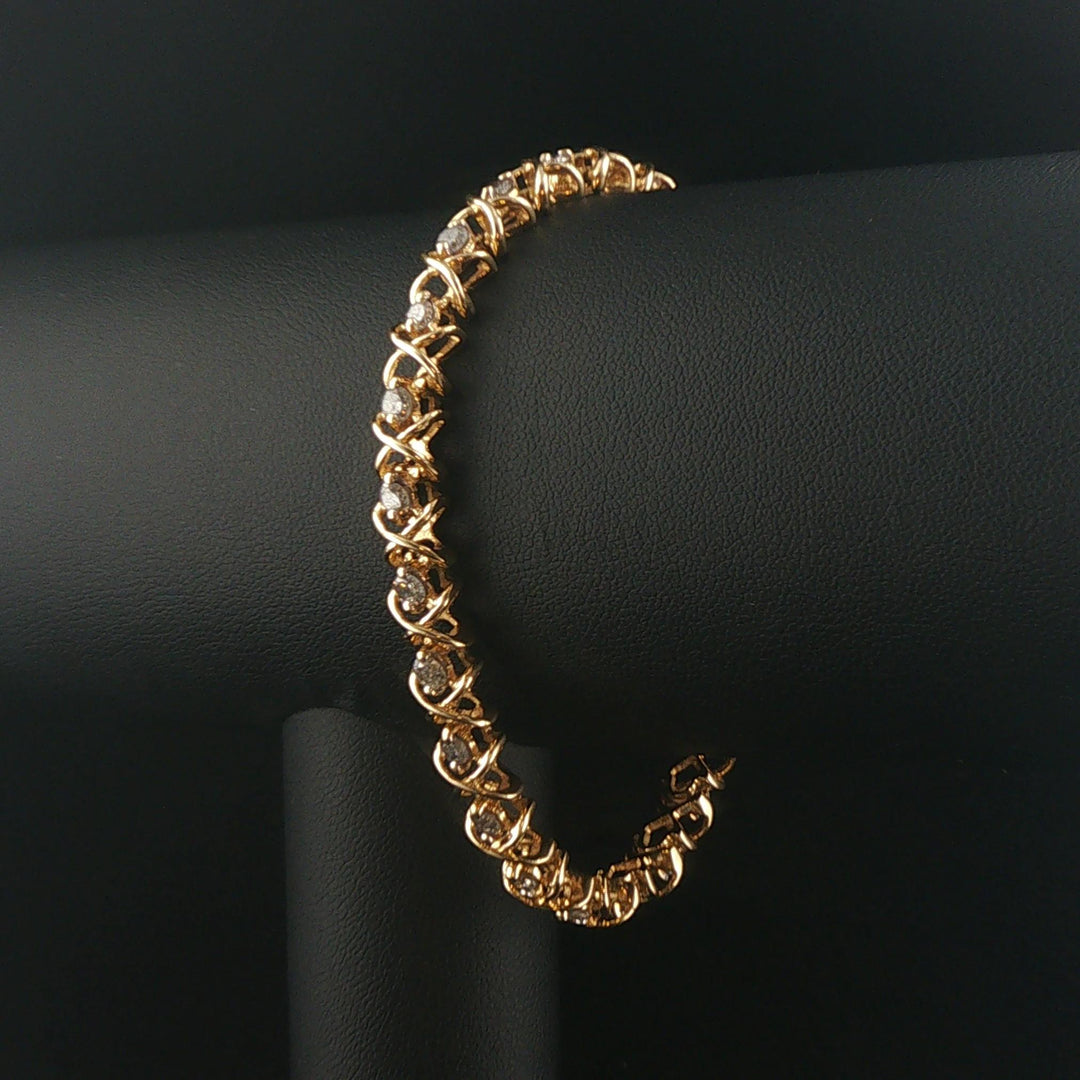 14k Yellow Gold and 2.40cttw Diamond Fancy X Link Bracelet 7.25"