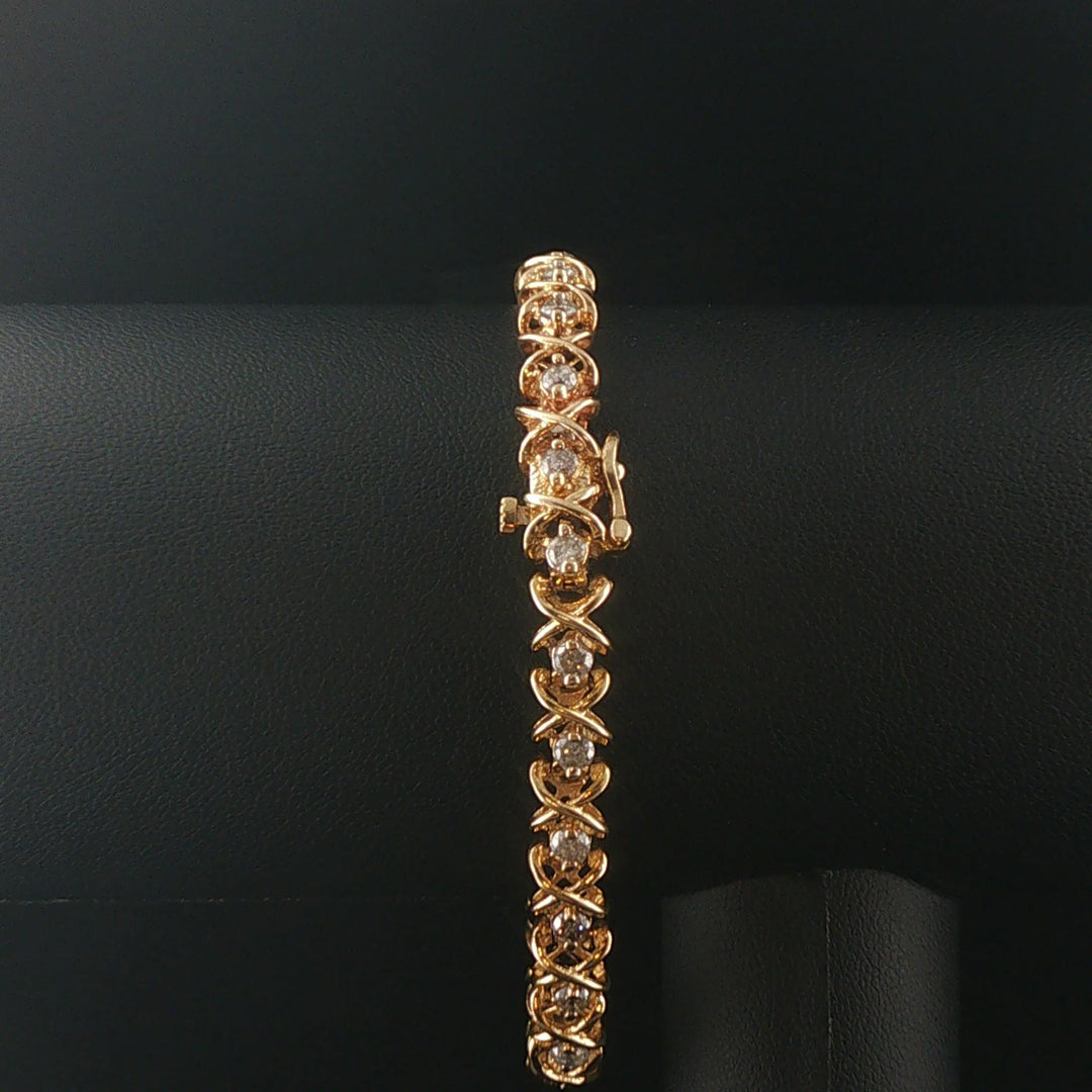 14k Yellow Gold and 2.40cttw Diamond Fancy X Link Bracelet 7.25"