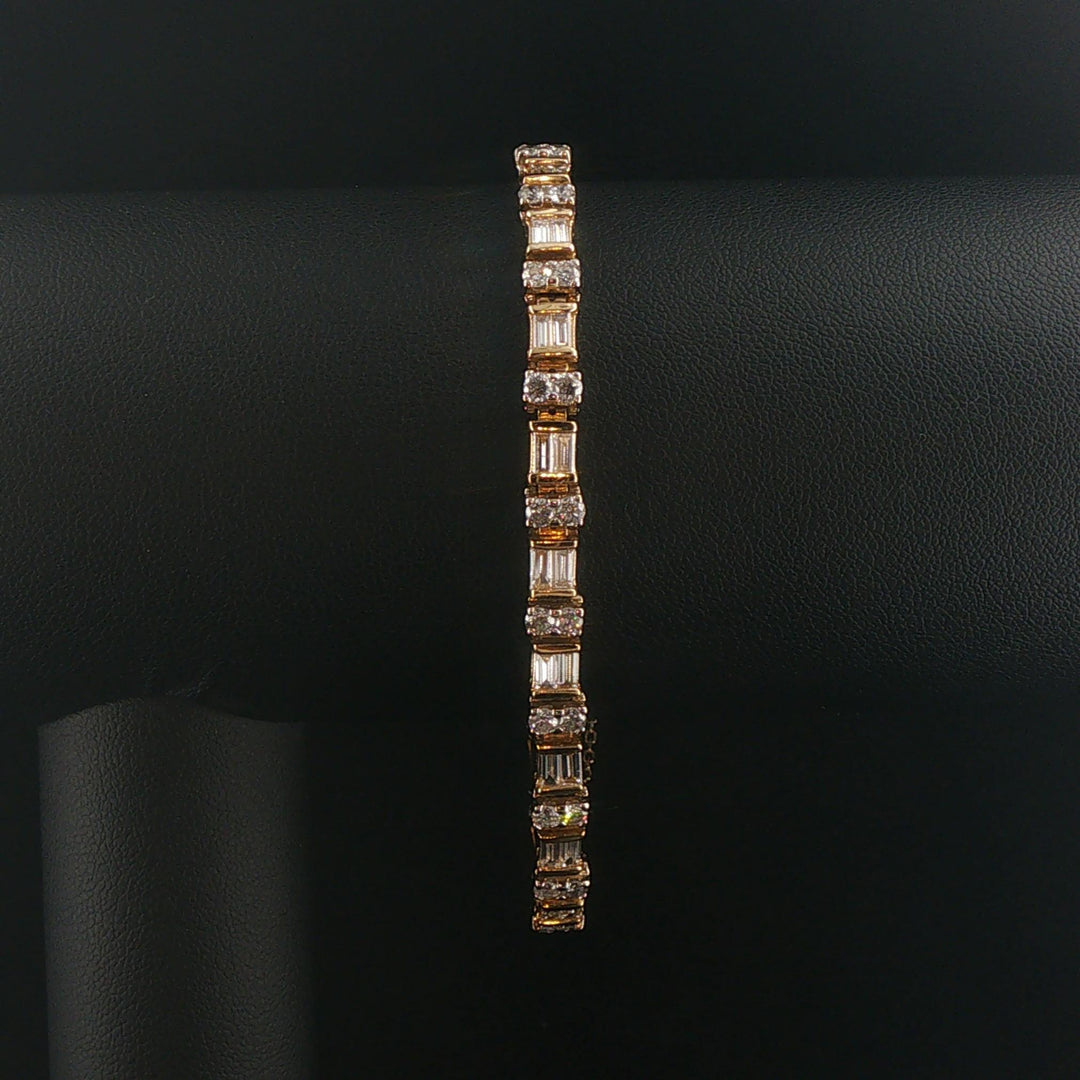14k Two Tone Gold and 4cttw Round and Baguette Diamond Solid Link Bracelet 7.5"