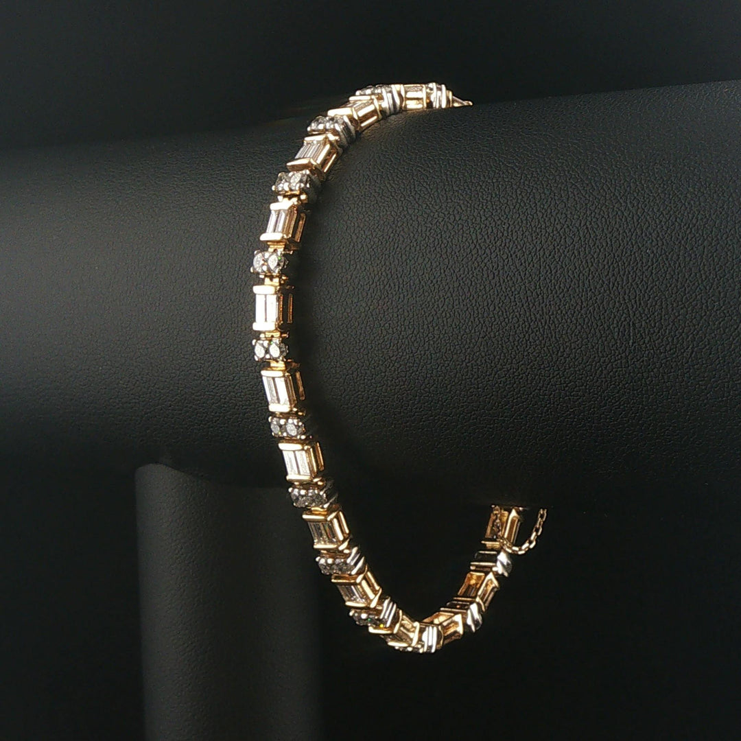 14k Two Tone Gold and 4cttw Round and Baguette Diamond Solid Link Bracelet 7.5"