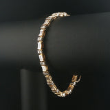 14k Two Tone Gold and 4cttw Round and Baguette Diamond Solid Link Bracelet 7.5"