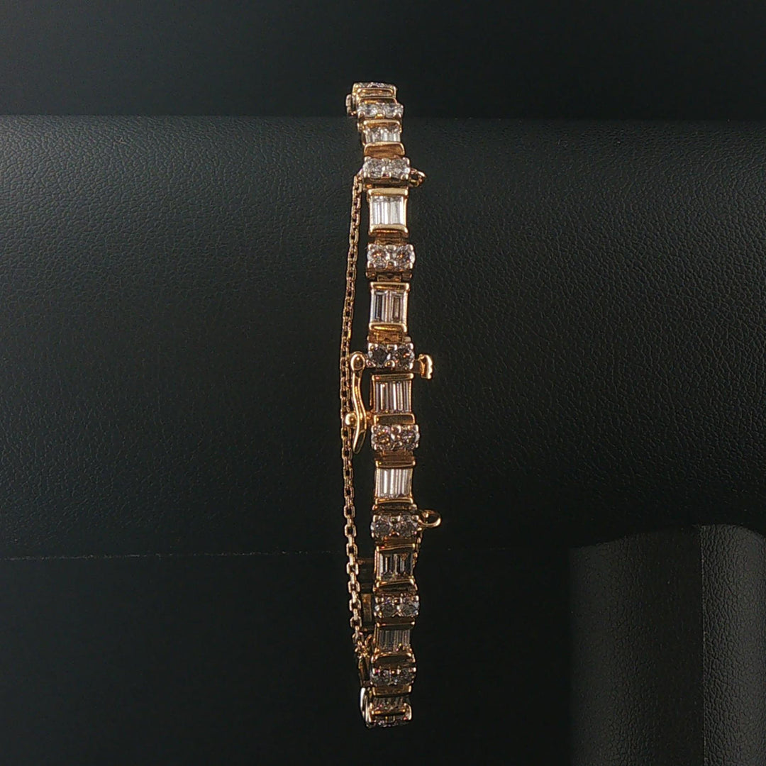 14k Two Tone Gold and 4cttw Round and Baguette Diamond Solid Link Bracelet 7.5"