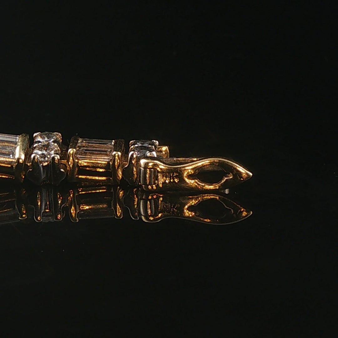 14k Two Tone Gold and 4cttw Round and Baguette Diamond Solid Link Bracelet 7.5"