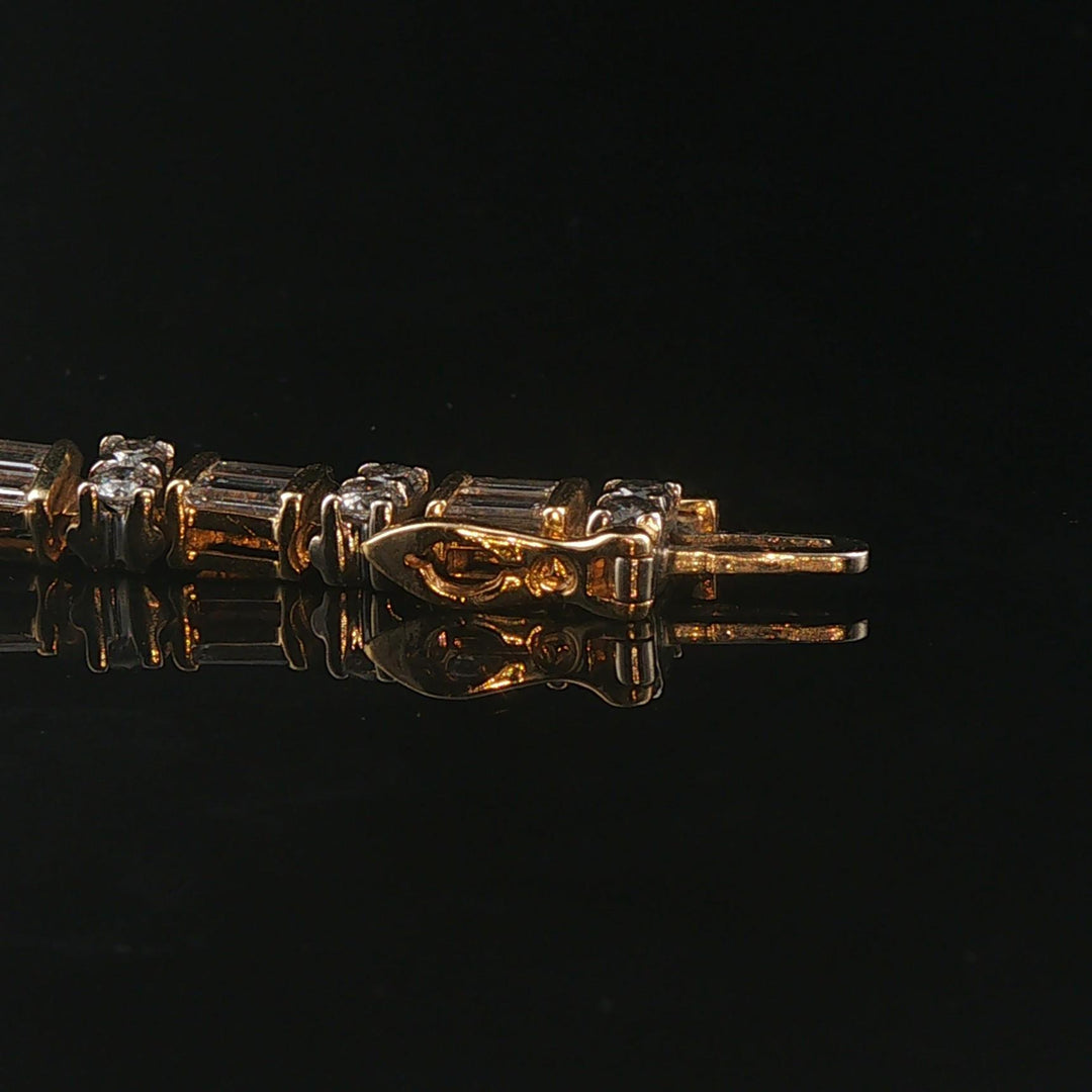 14k Two Tone Gold and 4cttw Round and Baguette Diamond Solid Link Bracelet 7.5"