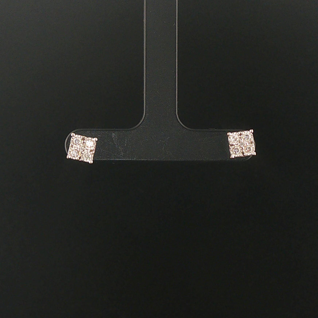 14k White Gold and 0.50cttw Diamond Cluster Square Stud Earrings