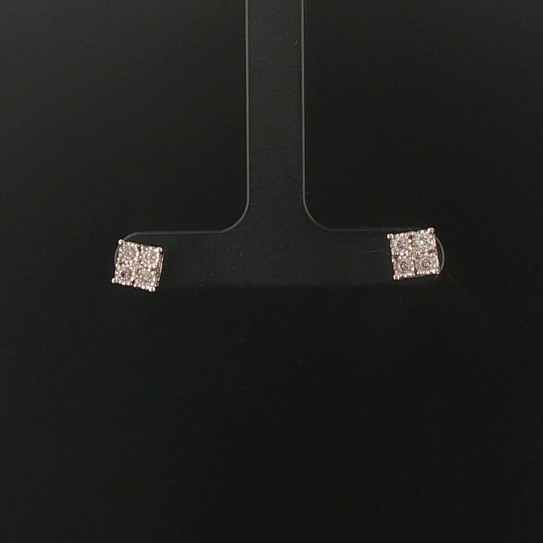 14k White Gold and 0.50cttw Diamond Cluster Square Stud Earrings