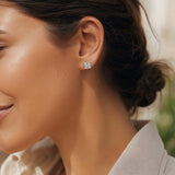 14k White Gold and 0.50cttw Diamond Cluster Square Stud Earrings