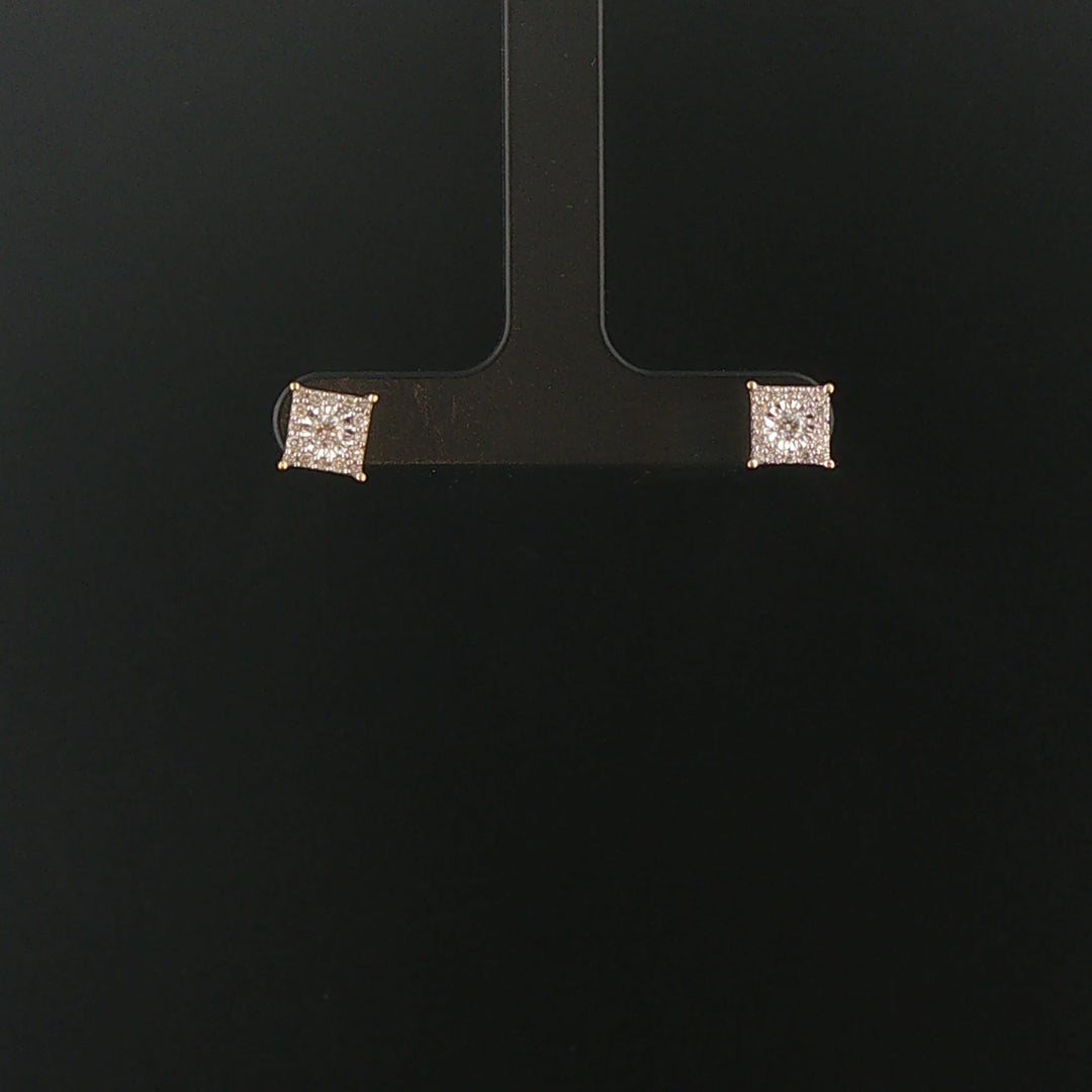 14k Yellow Gold and 0.50cttw Diamond Cluster Square Stud Earrings