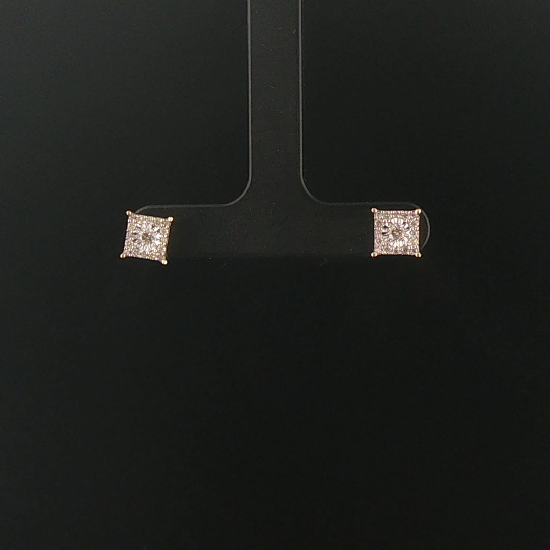 14k Yellow Gold and 0.50cttw Diamond Cluster Square Stud Earrings