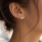 14k Yellow Gold and 0.50cttw Diamond Cluster Square Stud Earrings