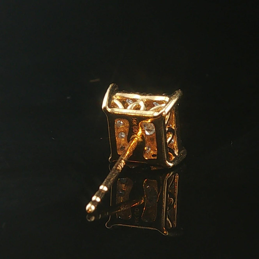 14k Yellow Gold and 0.50cttw Diamond Cluster Square Stud Earrings