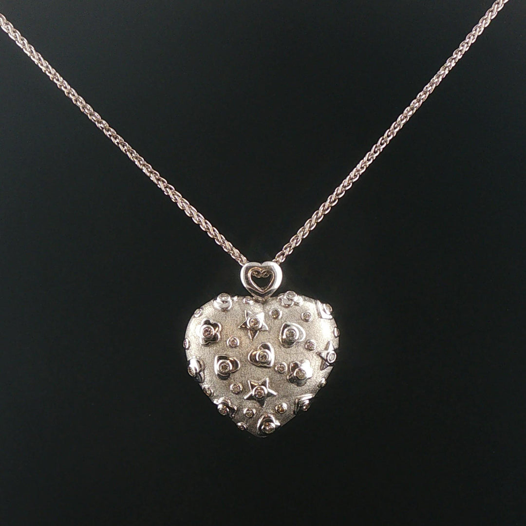 18k White Gold and 0.50cttw Diamond Large Heavy 31g Heart Pendant Necklace 24"