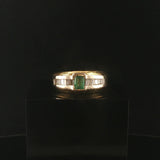 18k Yellow Gold Emerald and 0.30cttw Baguette Diamond Men's Vintage Ring Size 12