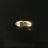 18k Yellow Gold Emerald and 0.30cttw Baguette Diamond Men's Vintage Ring Size 12