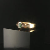 18k Yellow Gold Emerald and 0.30cttw Baguette Diamond Men's Vintage Ring Size 12