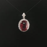 18k White Gold 6.5ct Rubellite Tourmaline and 1cttw Diamond Halo Pendant 1"