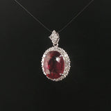 18k White Gold 6.5ct Rubellite Tourmaline and 1cttw Diamond Halo Pendant 1"