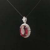 18k White Gold 6.5ct Rubellite Tourmaline and 1cttw Diamond Halo Pendant 1"