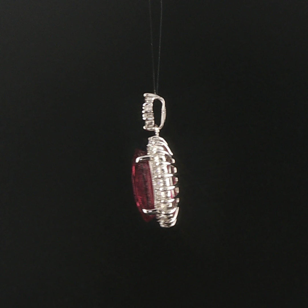 18k White Gold 6.5ct Rubellite Tourmaline and 1cttw Diamond Halo Pendant 1"