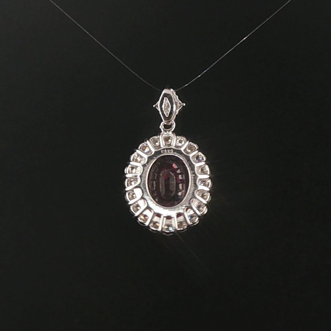 18k White Gold 6.5ct Rubellite Tourmaline and 1cttw Diamond Halo Pendant 1"