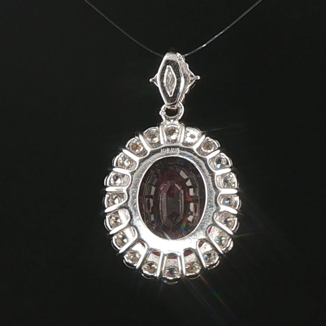 18k White Gold 6.5ct Rubellite Tourmaline and 1cttw Diamond Halo Pendant 1"