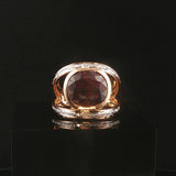 18k Yellow and White Gold Garnet and Diamond Fancy Two Band Ring Size 7