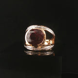 18k Yellow and White Gold Garnet and Diamond Fancy Two Band Ring Size 7